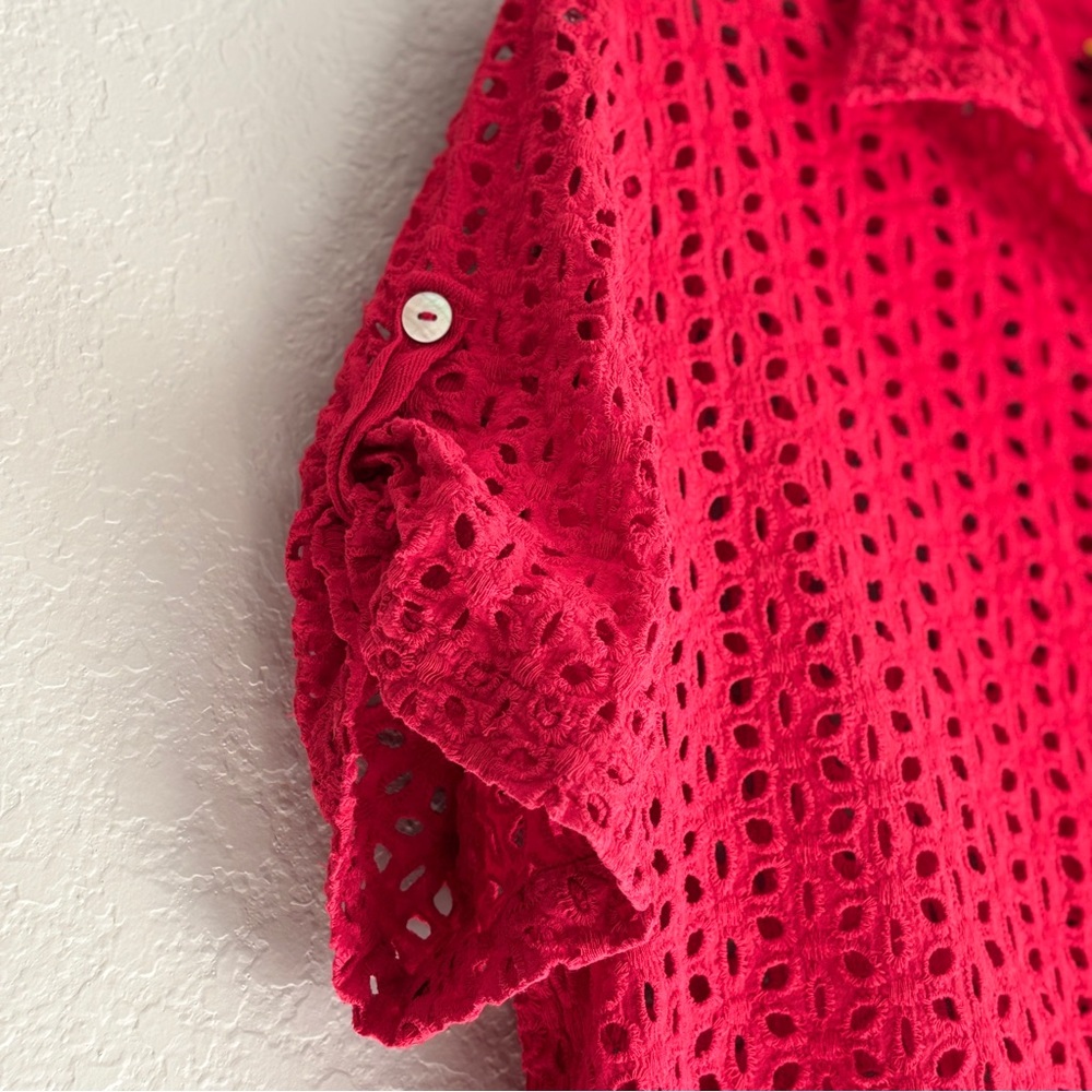 Ruby Rd. Red Eyelet Button Front Short Sleeves Co… - image 3